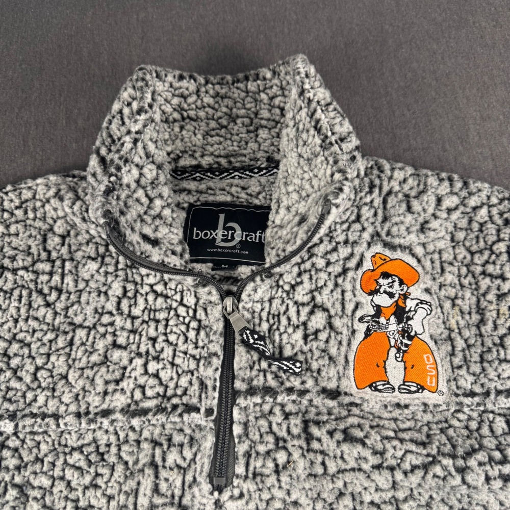 Boxercraft Oklahoma State OSU Cowboys Sherpa Fleece Quarter Zip Pullover Grey M